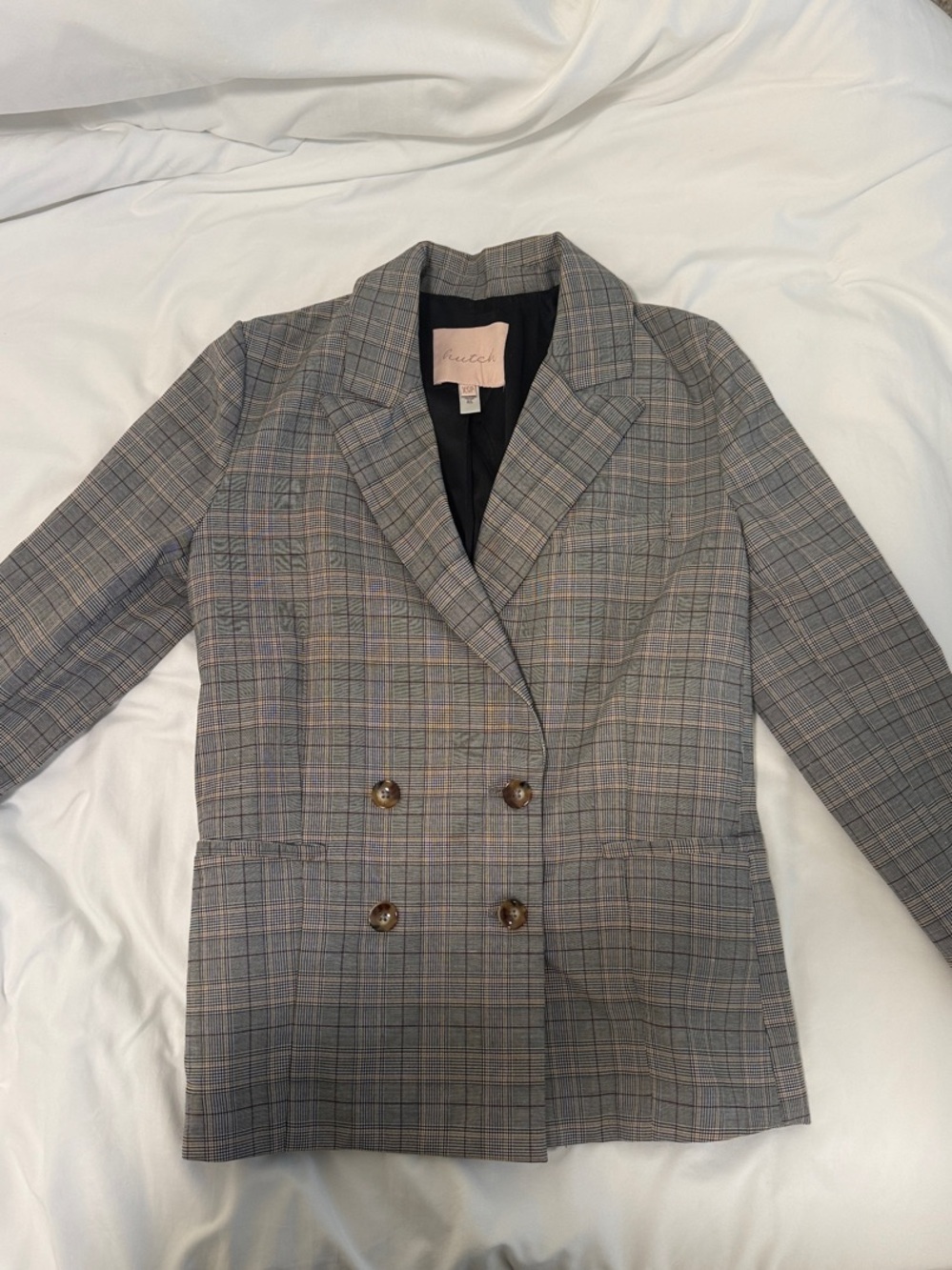 Hutch Anthropologie Double-Breasted Plaid Blazer Jacket. XSP